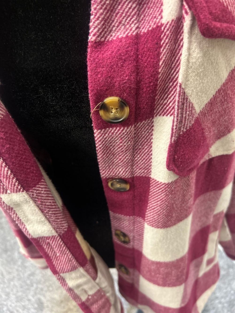 Plaid Pea Coat shacket Jacket in Pink & White Size L Perfect Condition - Picture 6 of 8